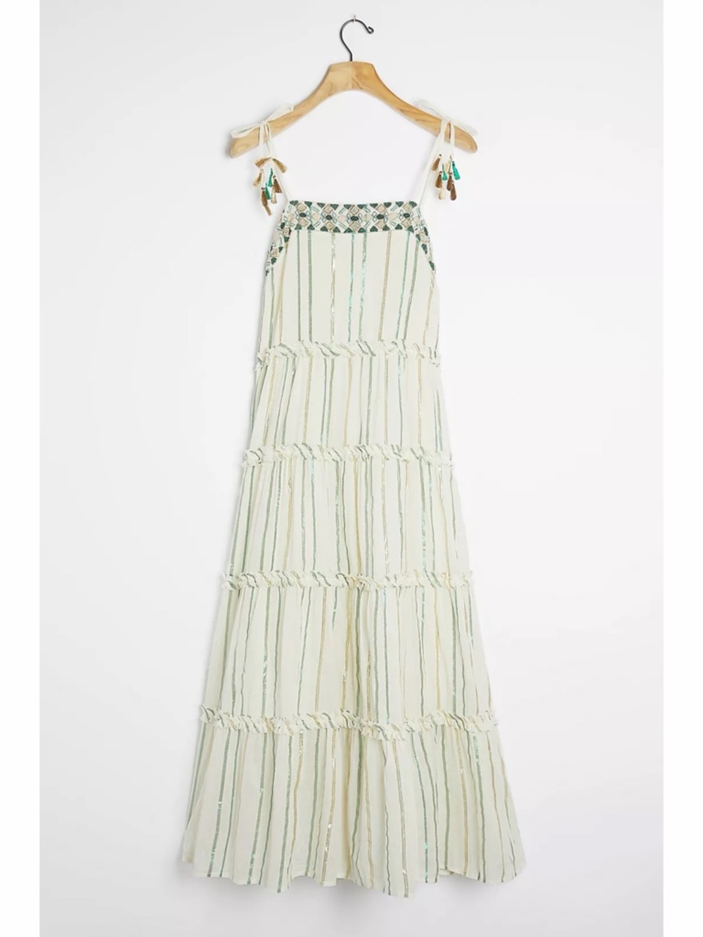 NWT Anthropologie x Ranna Gill Safa Tiered Cream Shimmer Boho Midi Dress - Picture 2 of 8